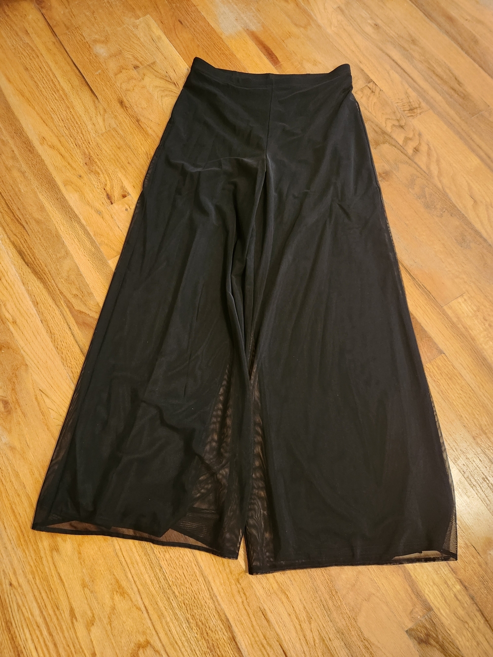 Tadashi Collection Black Mesh Overlay Wide Leg Pants Black Large
